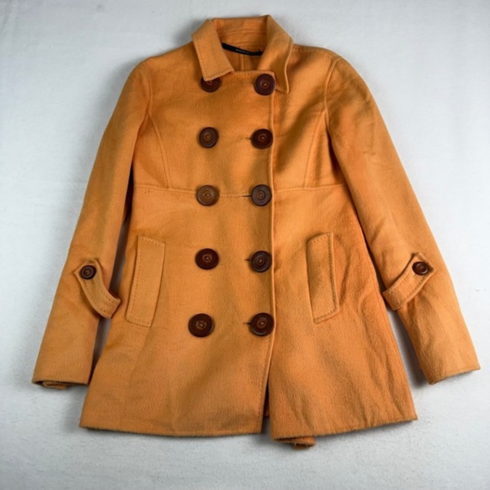 Maurizio Pecoraro Orange Baby Camel Angora Pea Coat Italy Womens 8 MP 4722 /A